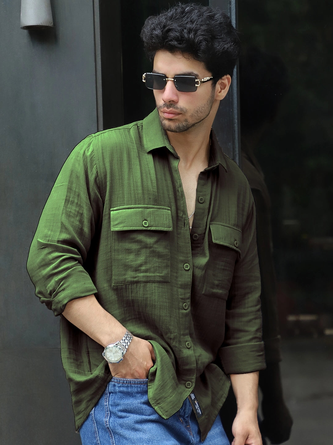 Vero Vibe Lucas Double Clothe Forest Green Shirt