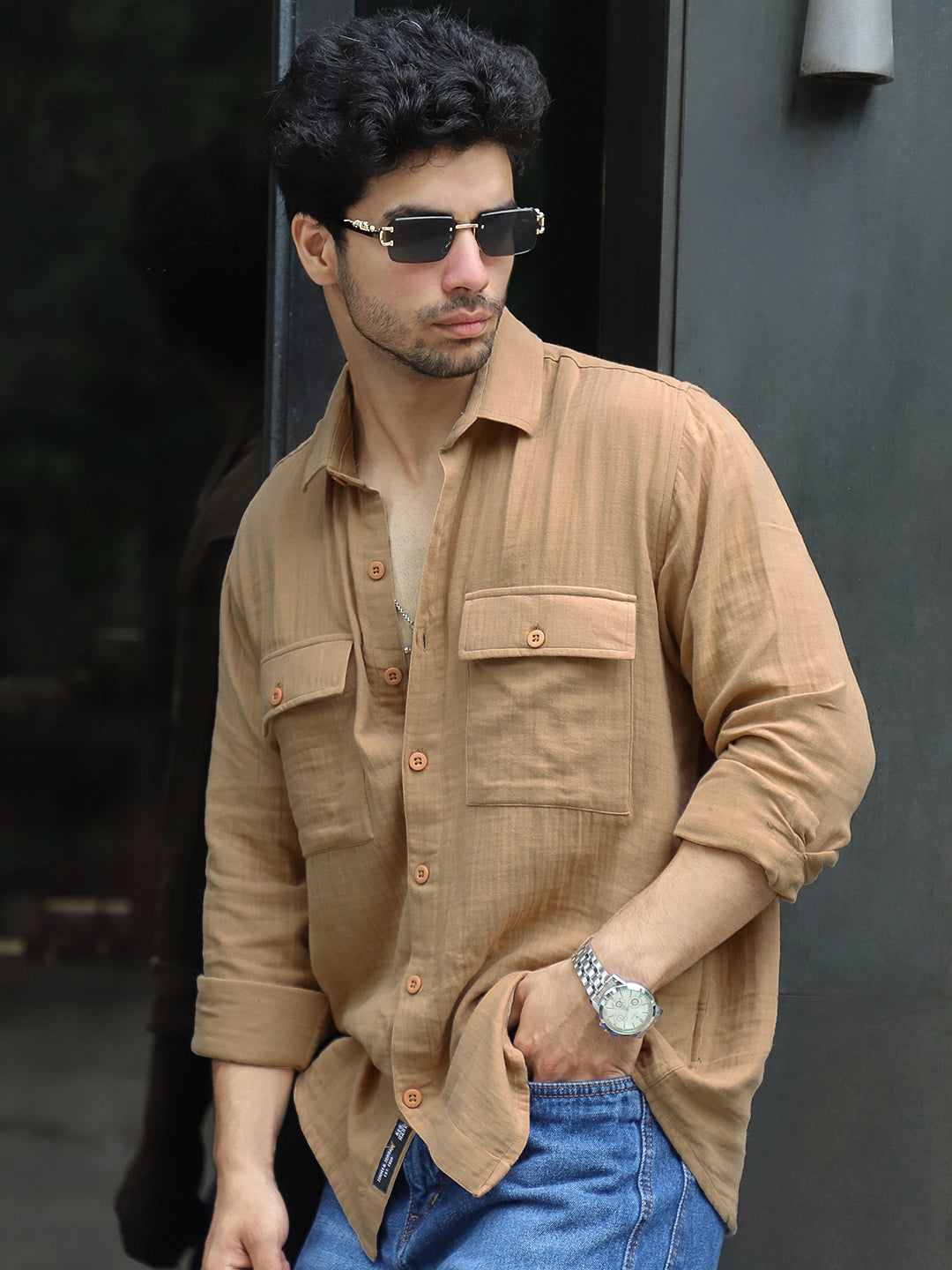 Vero Vibe Lucas Double Clothe Beige Shirt