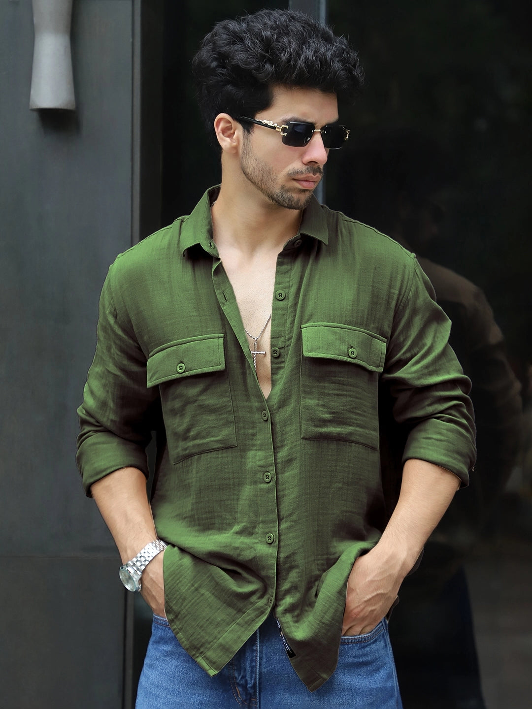 Vero Vibe Lucas Double Clothe Forest Green Shirt