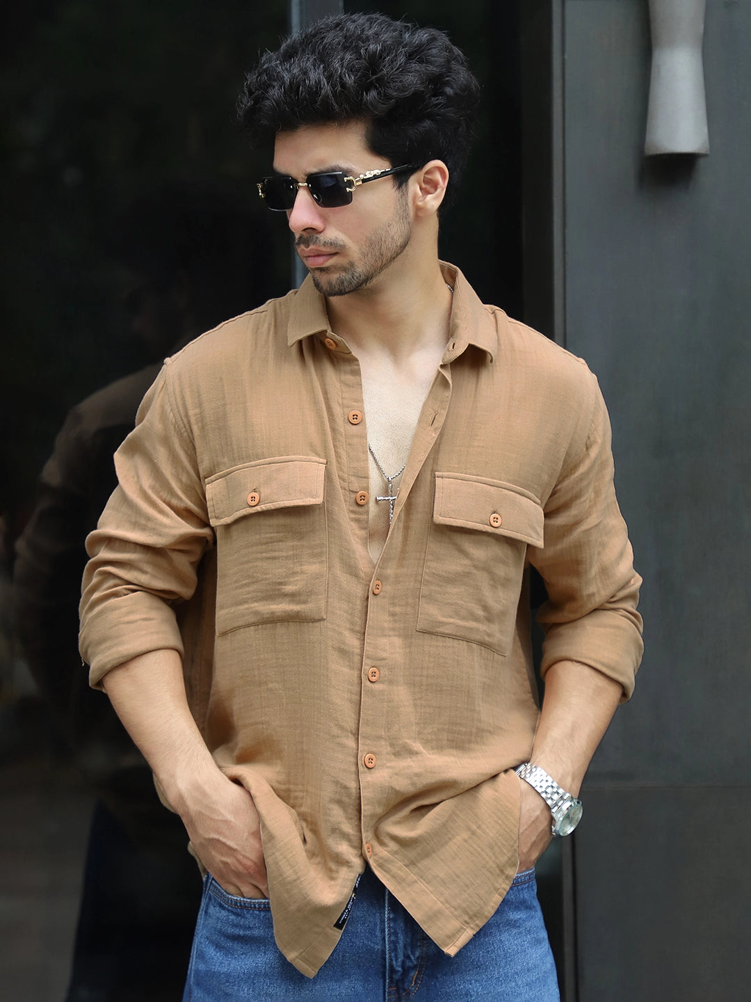 Vero Vibe Lucas Double Clothe Beige Shirt