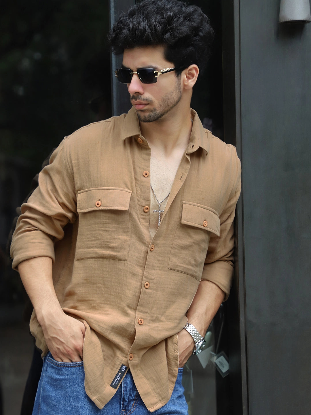 Vero Vibe Lucas Double Clothe Beige Shirt