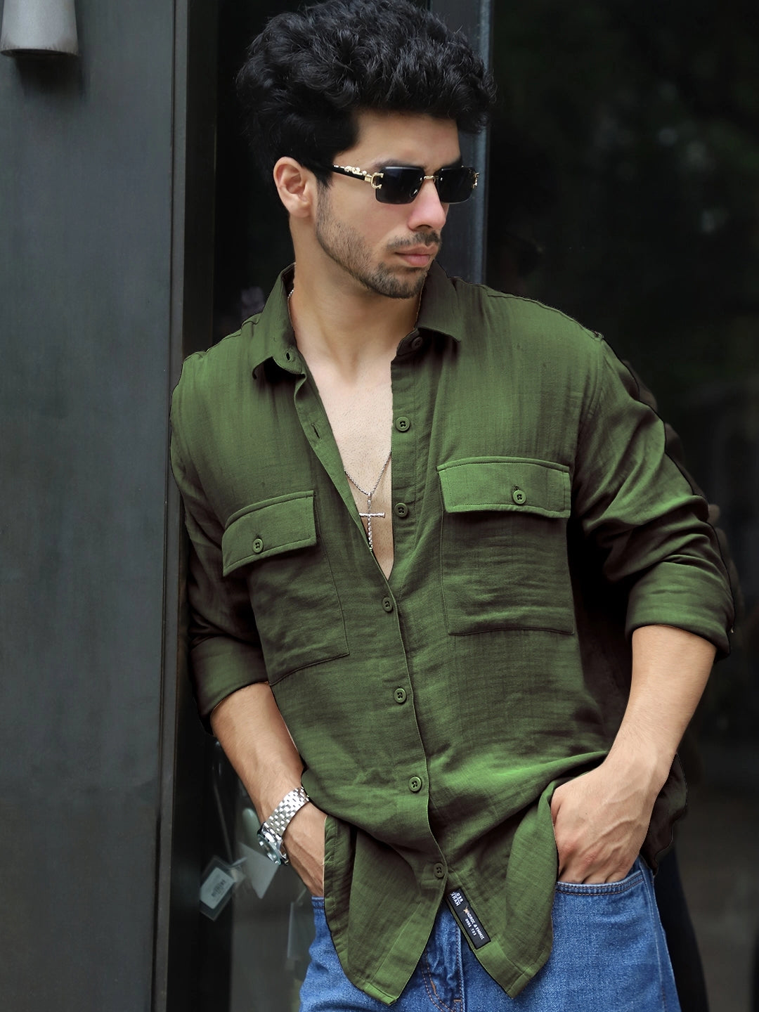 Vero Vibe Lucas Double Clothe Forest Green Shirt