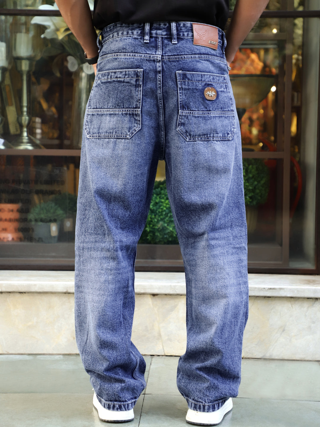 Raw Edge Denim Blue Baggy Fit Jeans