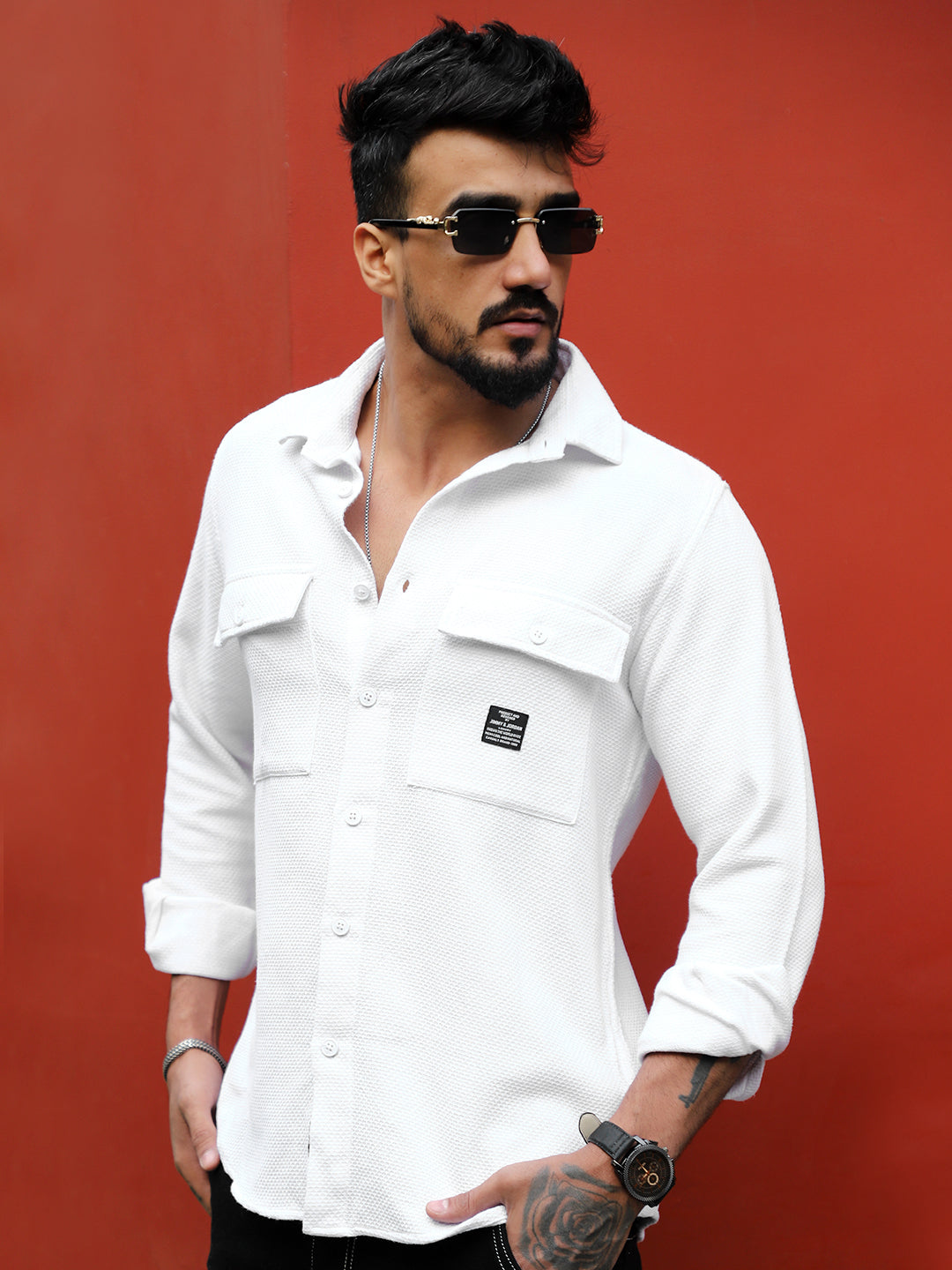 Tuscan White Texture Full Sleeve Shirt