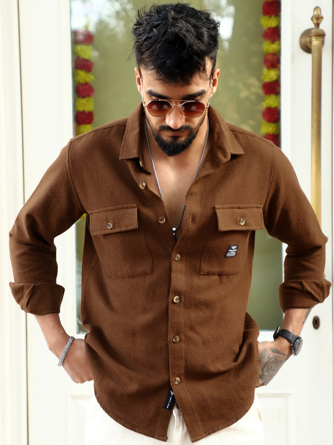 Tuscan Brown Texture Full Sleeve Shirt