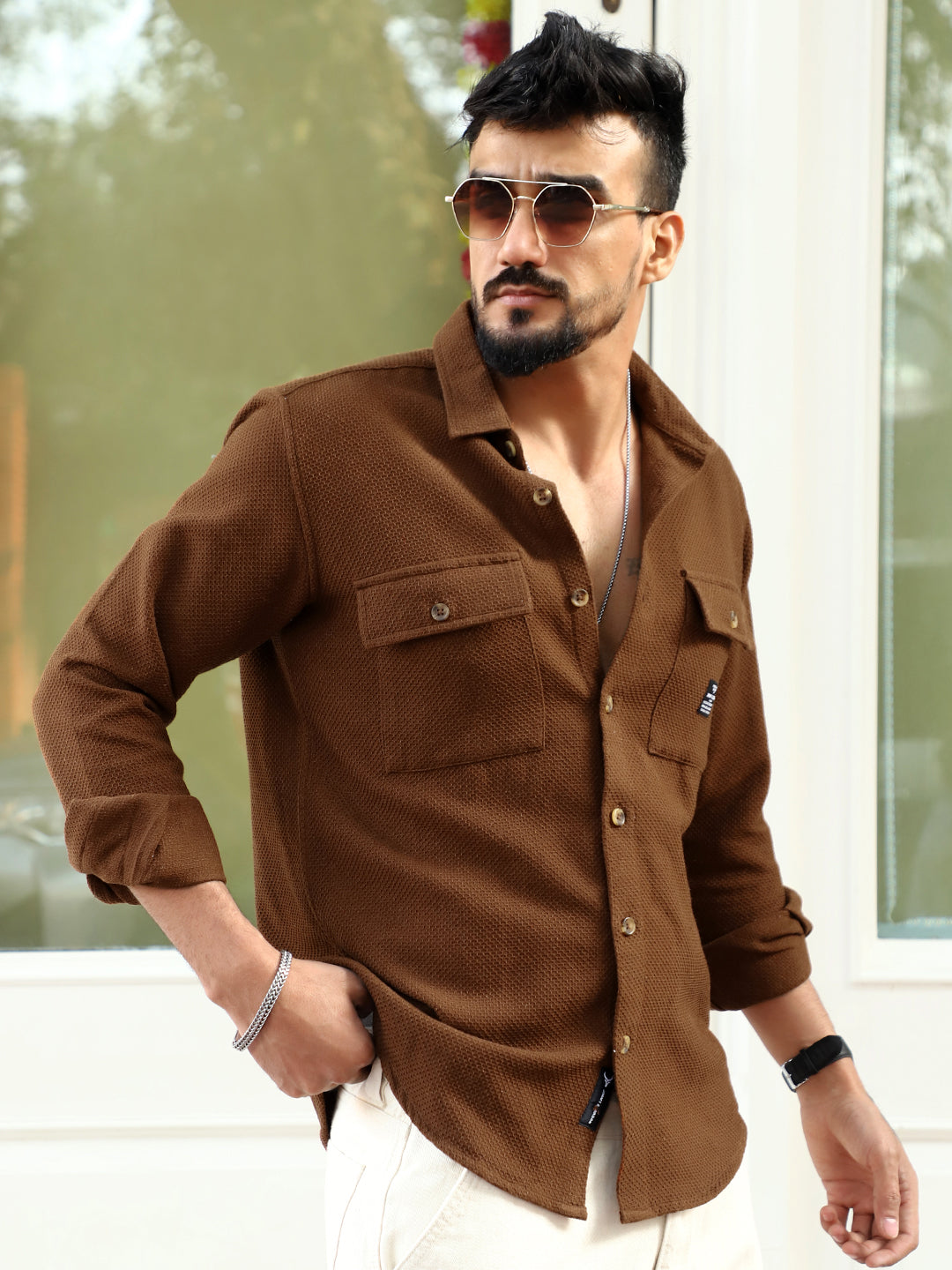 Tuscan Brown Texture Full Sleeve Shirt