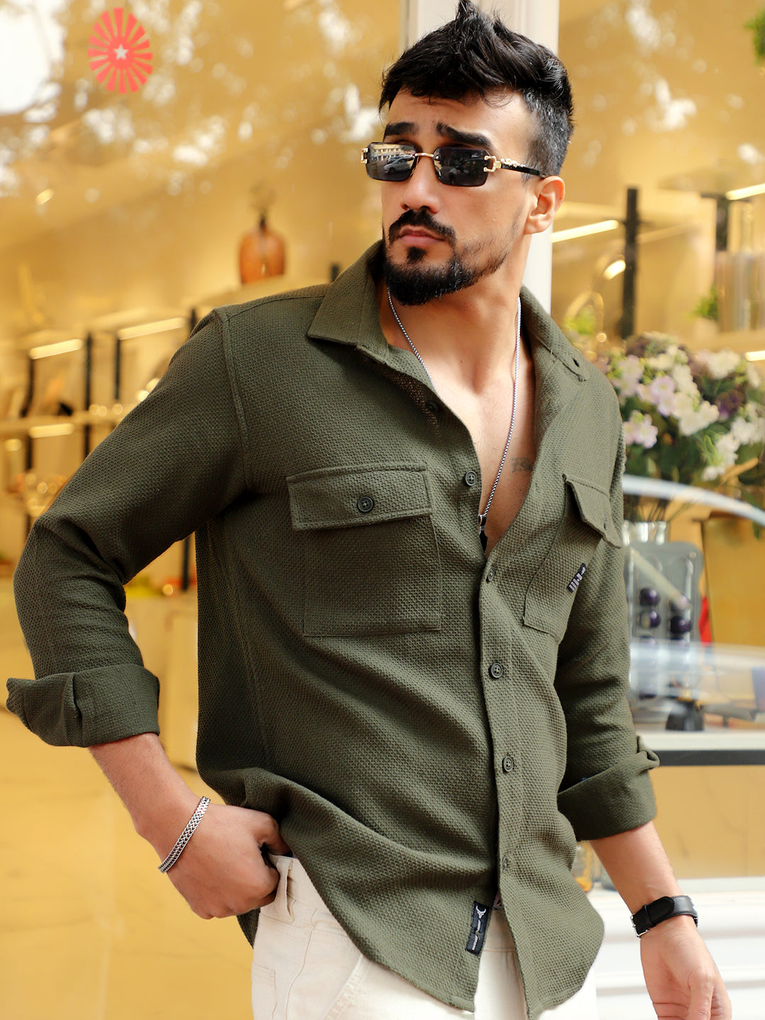 Tuscan Olive Texture Full Sleeve Shirt