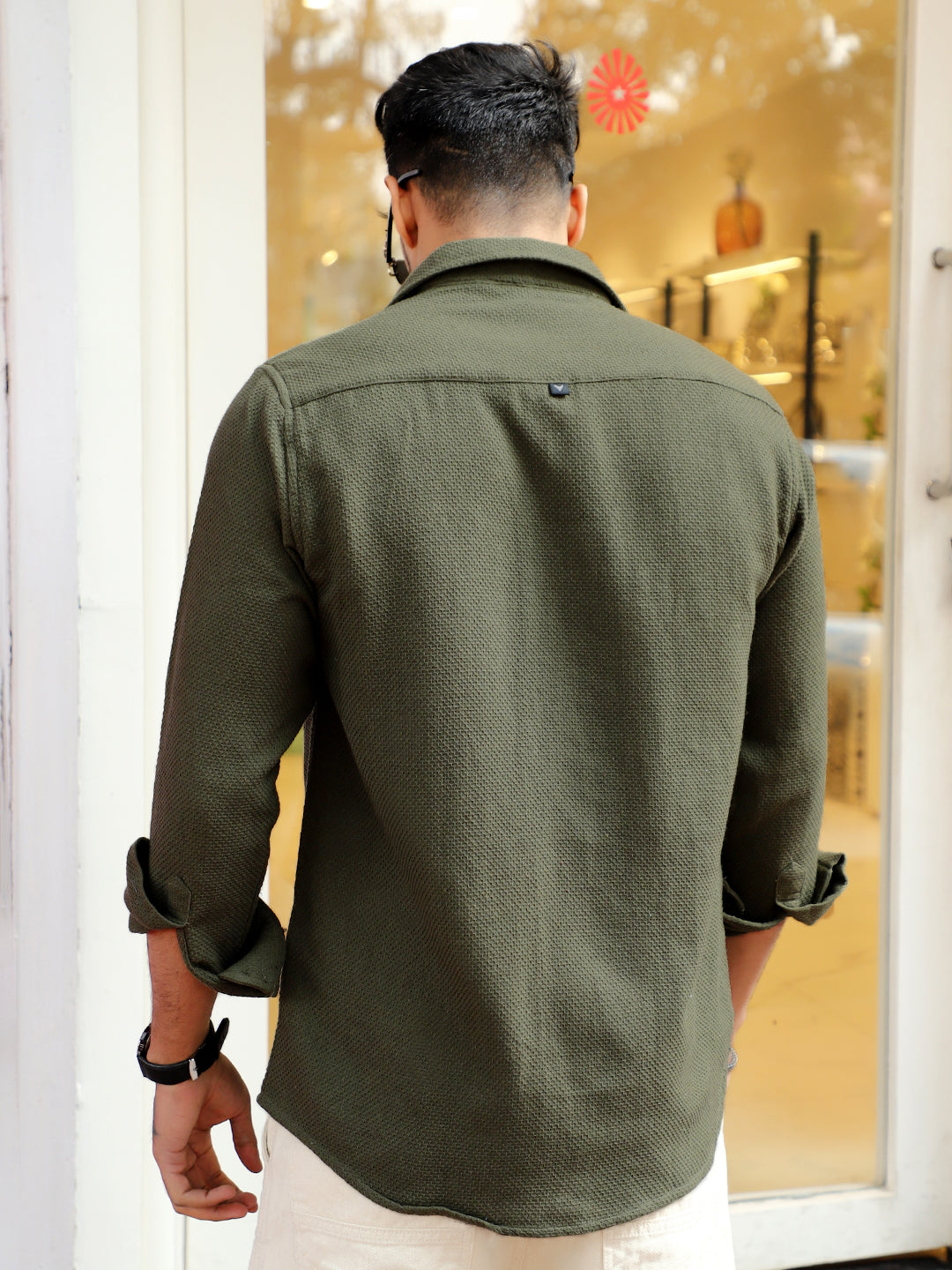 Tuscan Olive Texture Full Sleeve Shirt