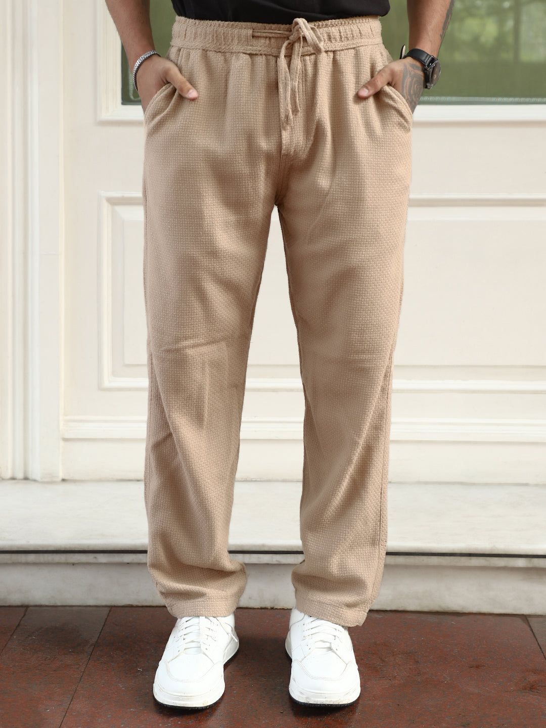 Aurelian Beige Baggy Fit Texture Trouser