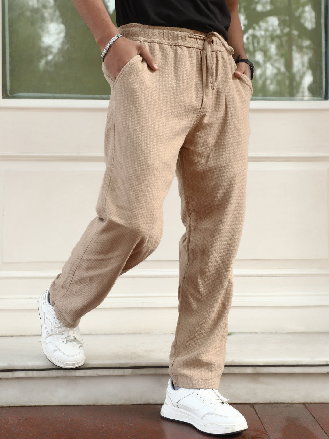 Aurelian Beige Baggy Fit Texture Trouser