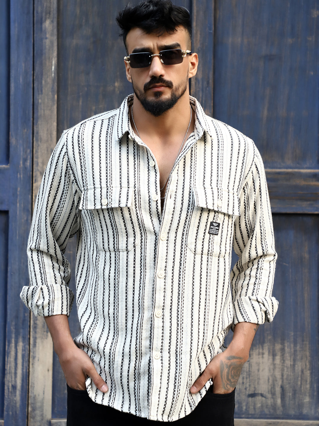 Maui Wave White Stripe Full Sleeve Shirt