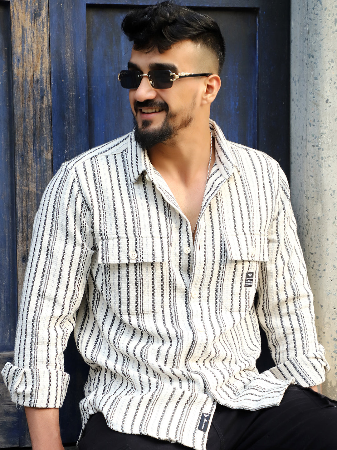 Maui Wave White Stripe Full Sleeve Shirt