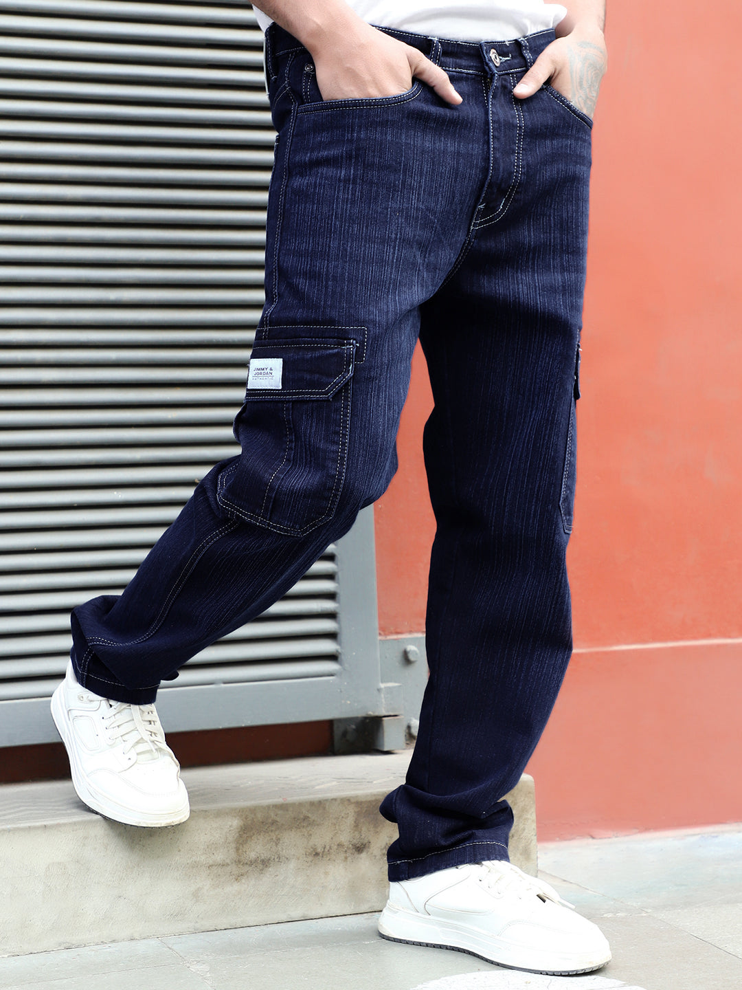 Caventor Night Blue Baggy Fit Denim Cargo
