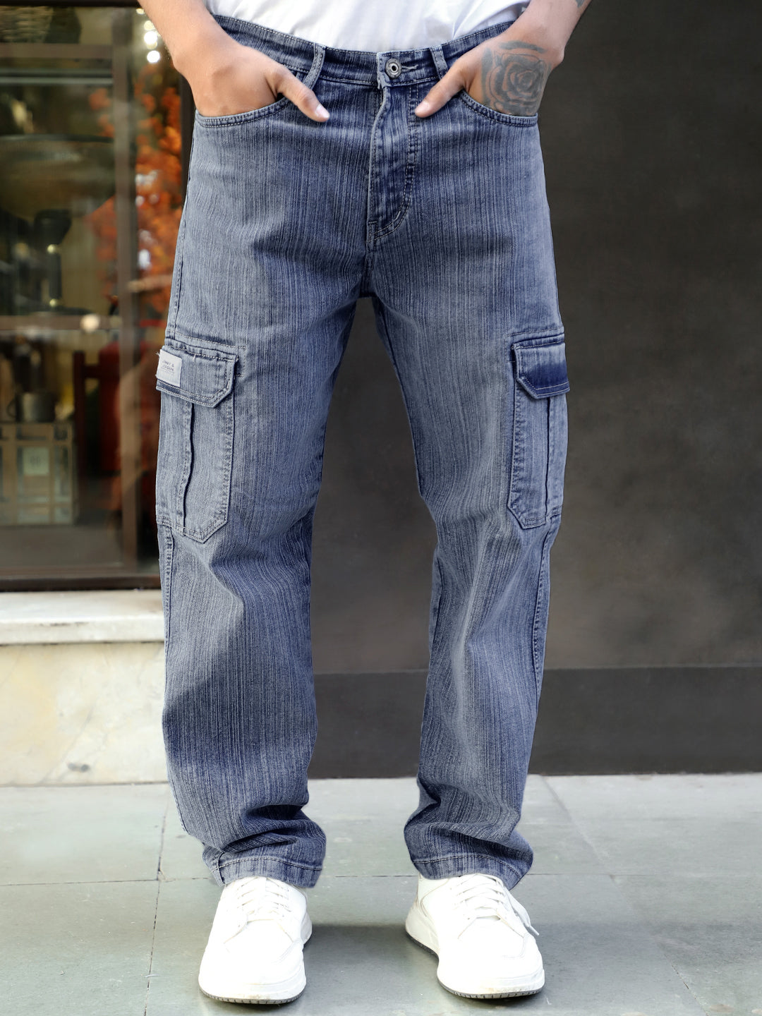Caventor Blue Berry Blue Baggy Fit Denim Cargo