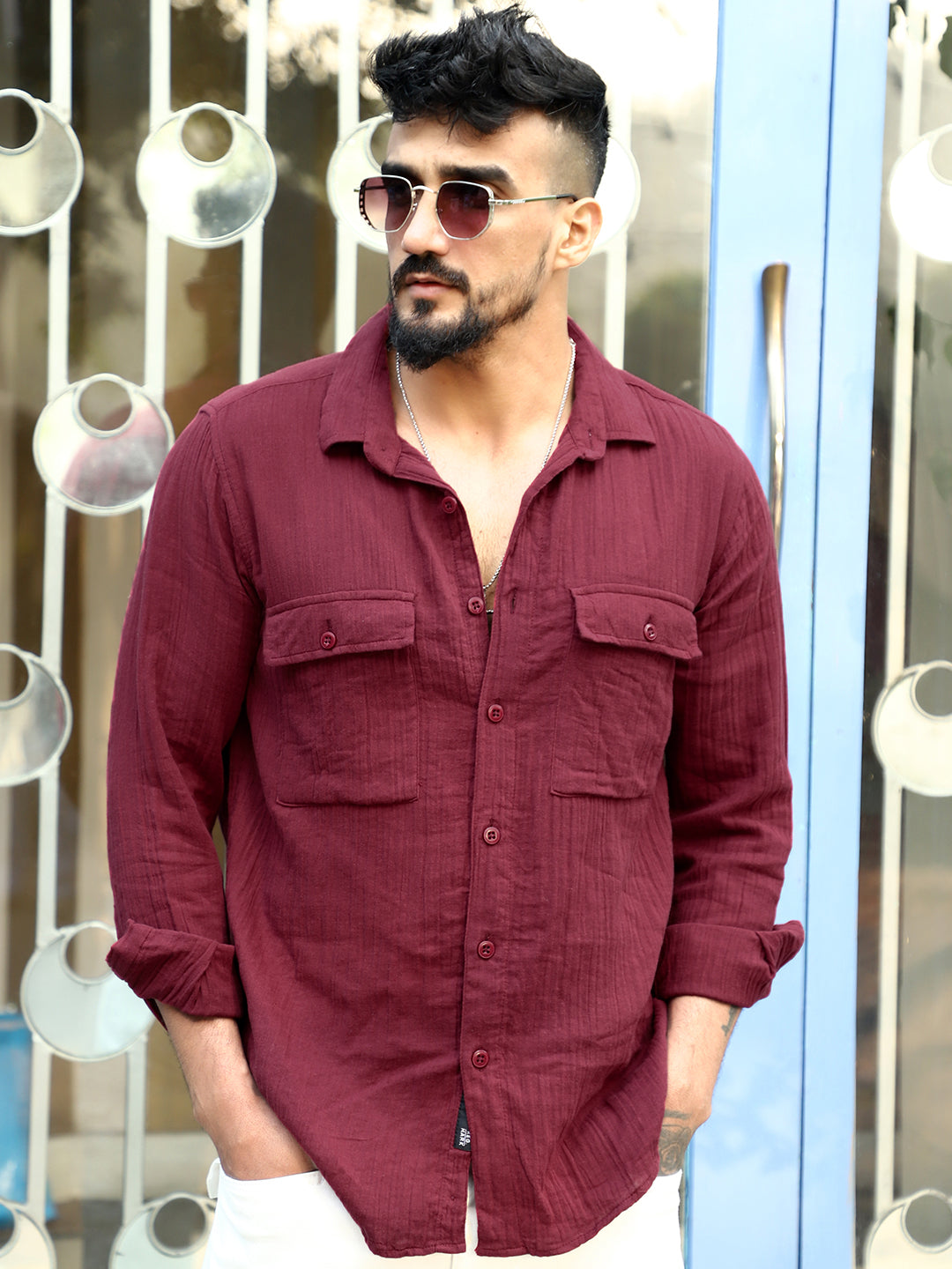 Vero Vibe Lucas Double Clothe Maroon Shirt