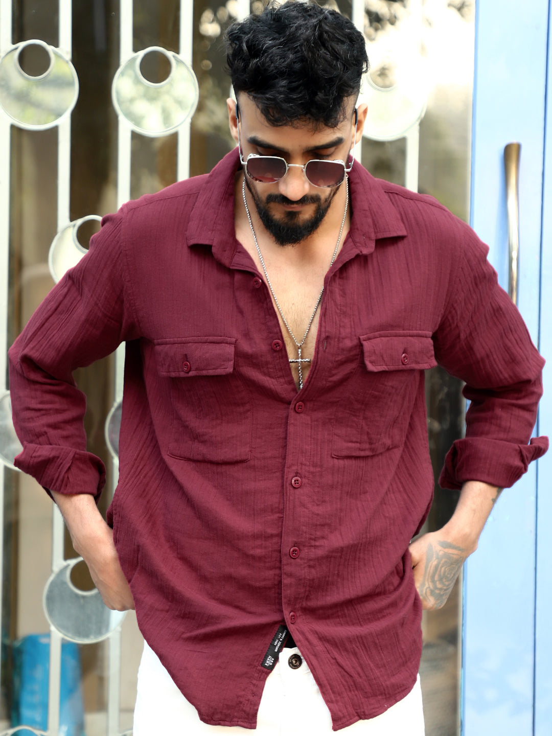 Vero Vibe Lucas Double Clothe Maroon Shirt