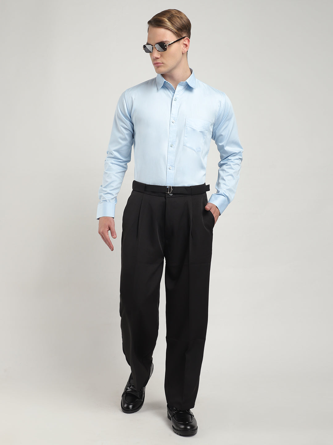 Sky Satin Plain Shirt