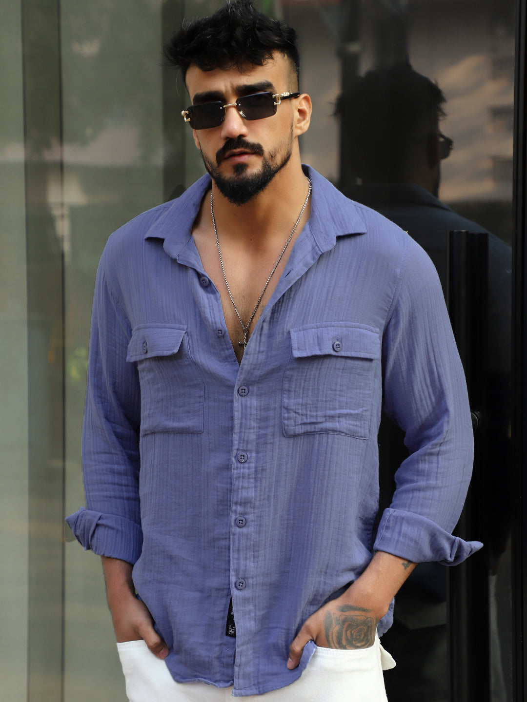 Vero Vibe Lucas Double Clothe Marble Blue Shirt