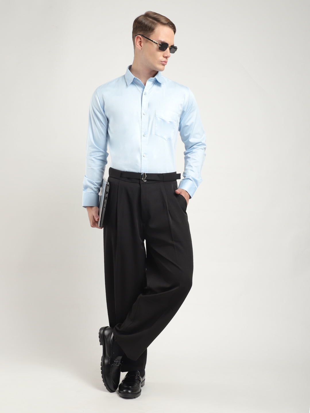 Sky Satin Plain Shirt