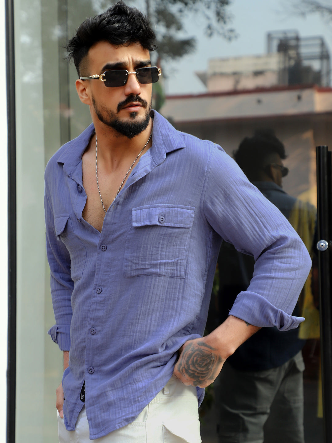 Vero Vibe Lucas Double Clothe Marble Blue Shirt