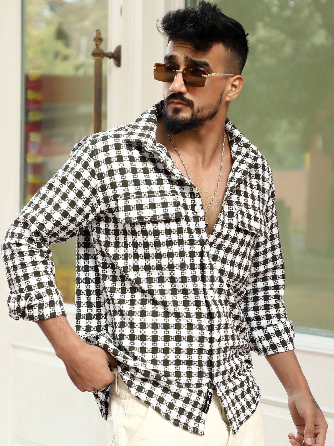 Polar Classic Olive Green Check Full Sleeve Shirt