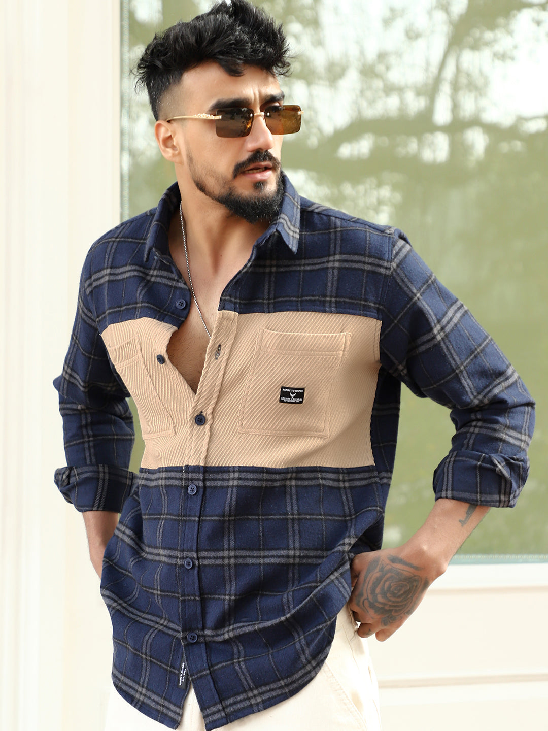 Thunderbird Dark Blue Check Full Sleeve Shirt