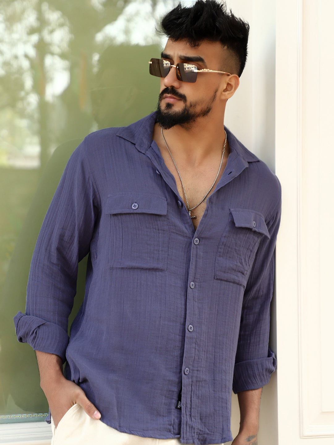 Vero Vibe Lucas Double Clothe Yale Blue Shirt