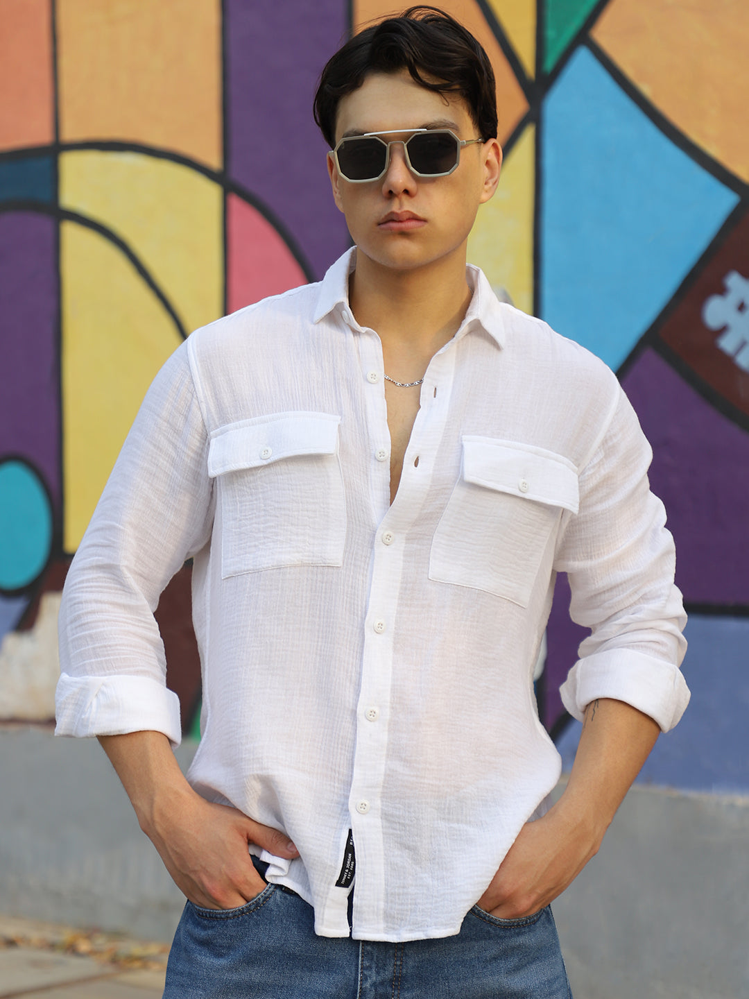 Vero Vibe Lucas Double Clothe White Shirt
