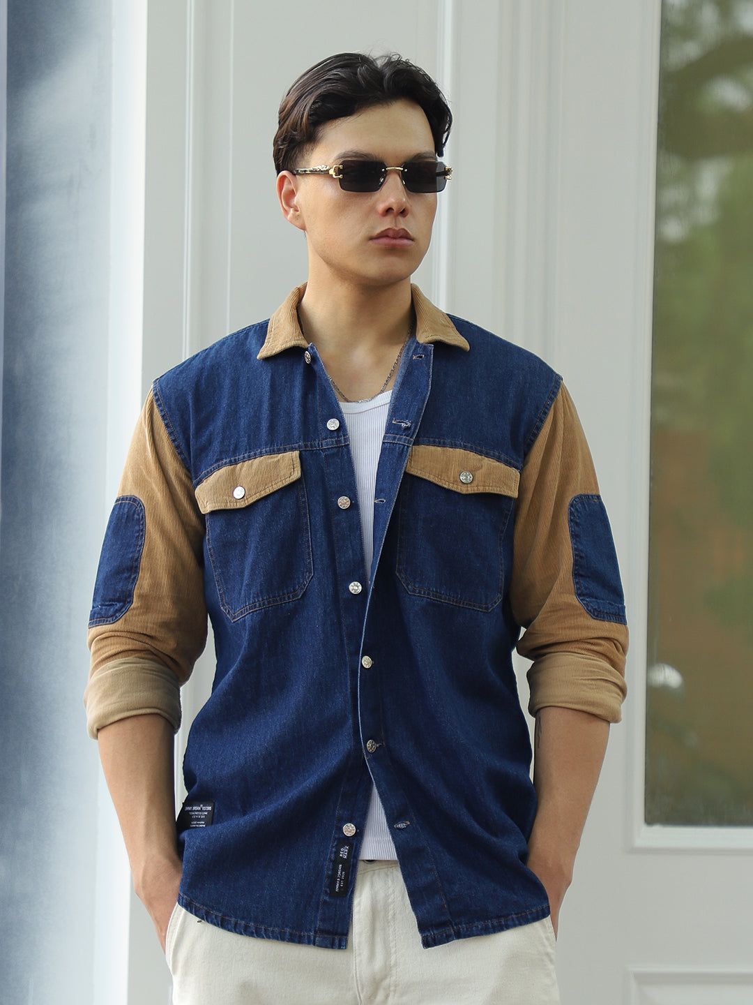 Luxe Fit Mid Night Blue Washed Denim Shirt