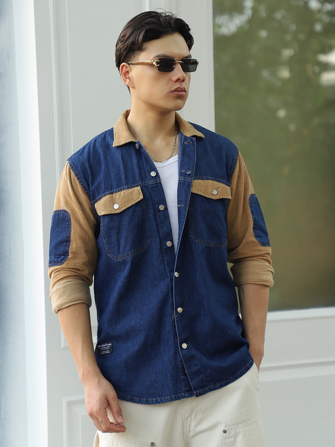 Luxe Fit Mid Night Blue Washed Denim Shirt