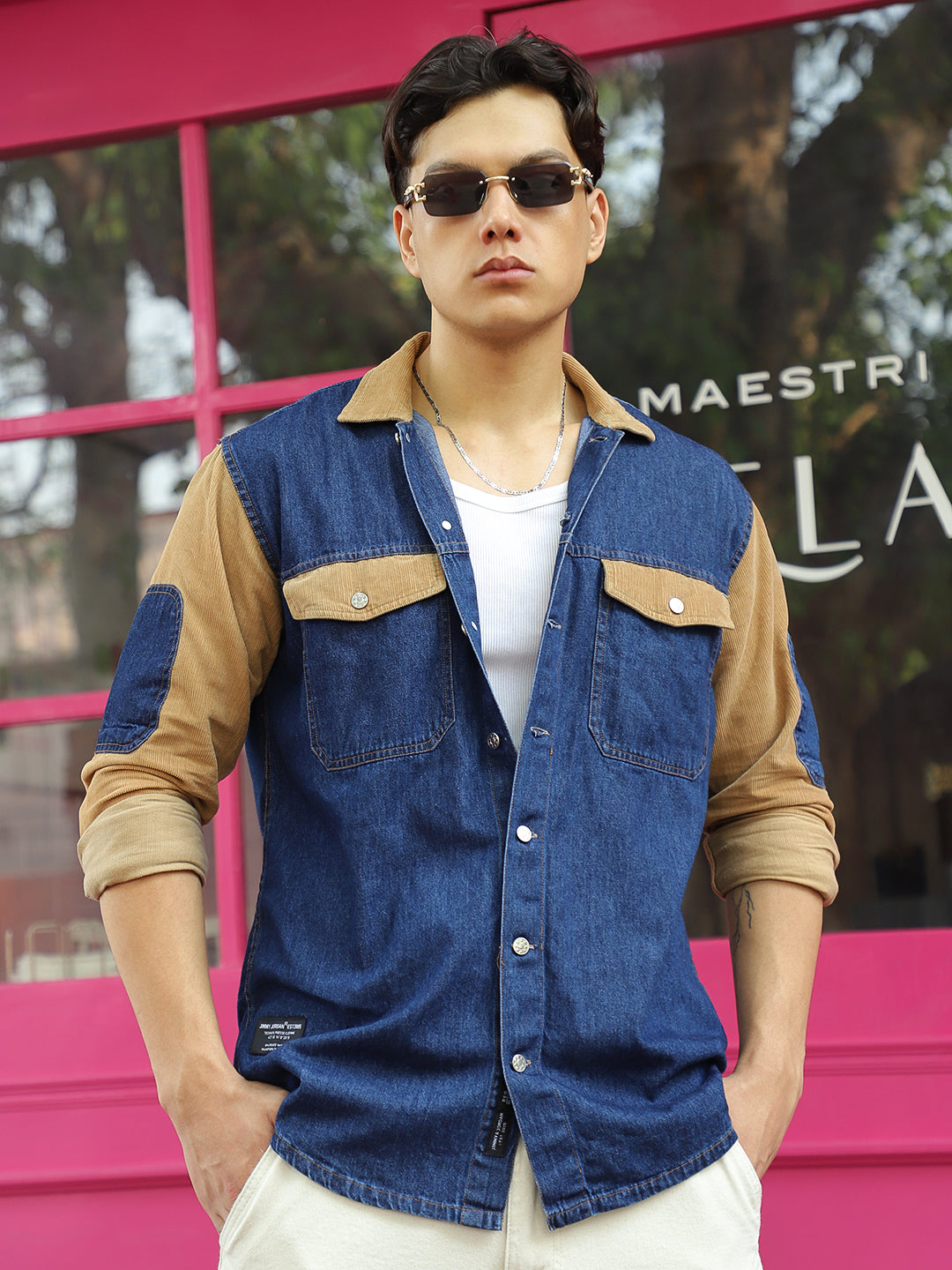 Luxe Fit Mid Night Blue Washed Denim Shirt