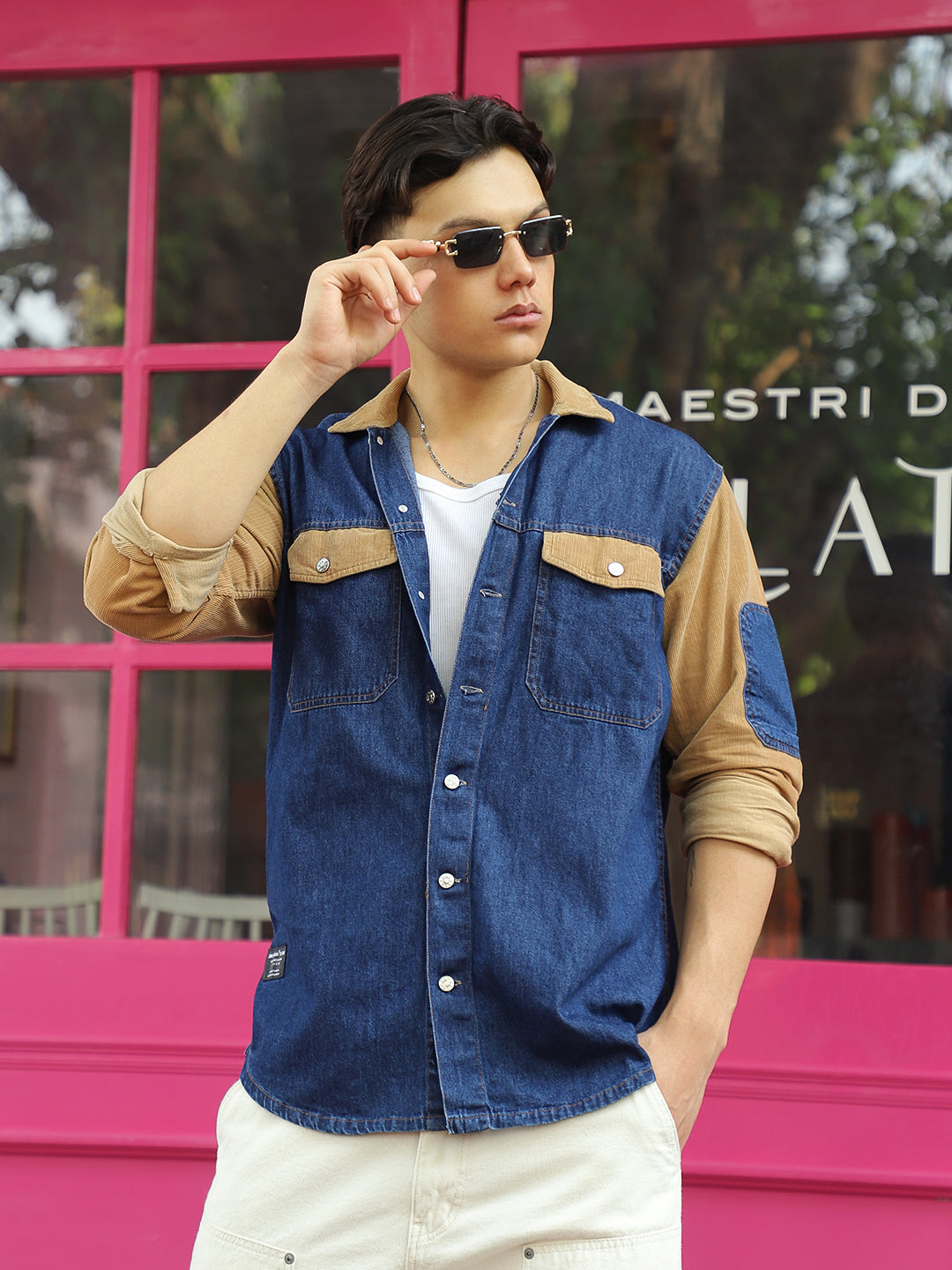 Luxe Fit Mid Night Blue Washed Denim Shirt