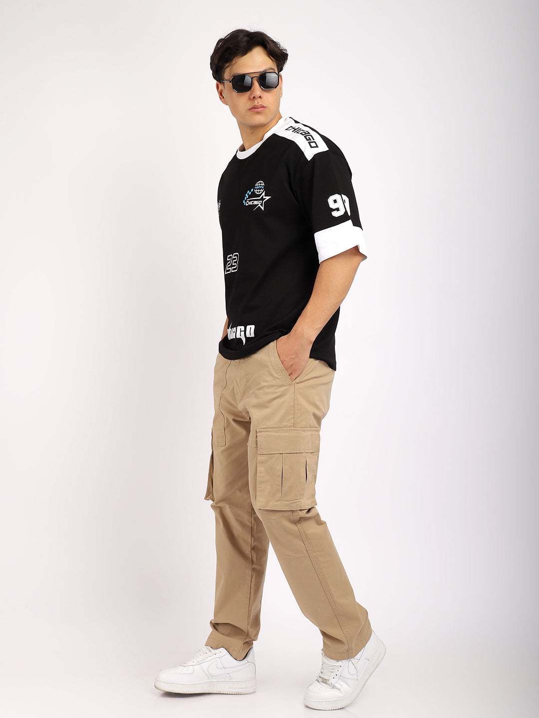 Beige Cotton Cargo Men