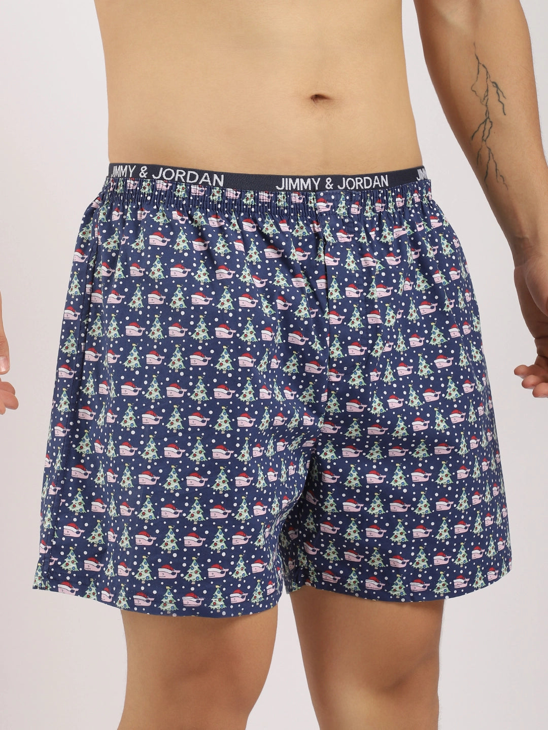 Santa Drip Dark Blue Print Boxer