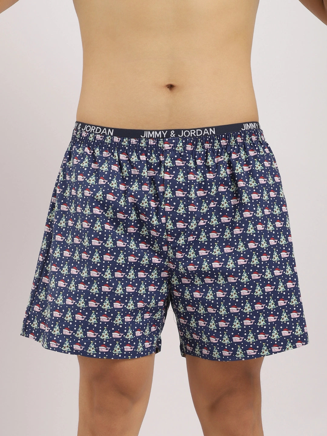 Santa Drip Dark Blue Print Boxer