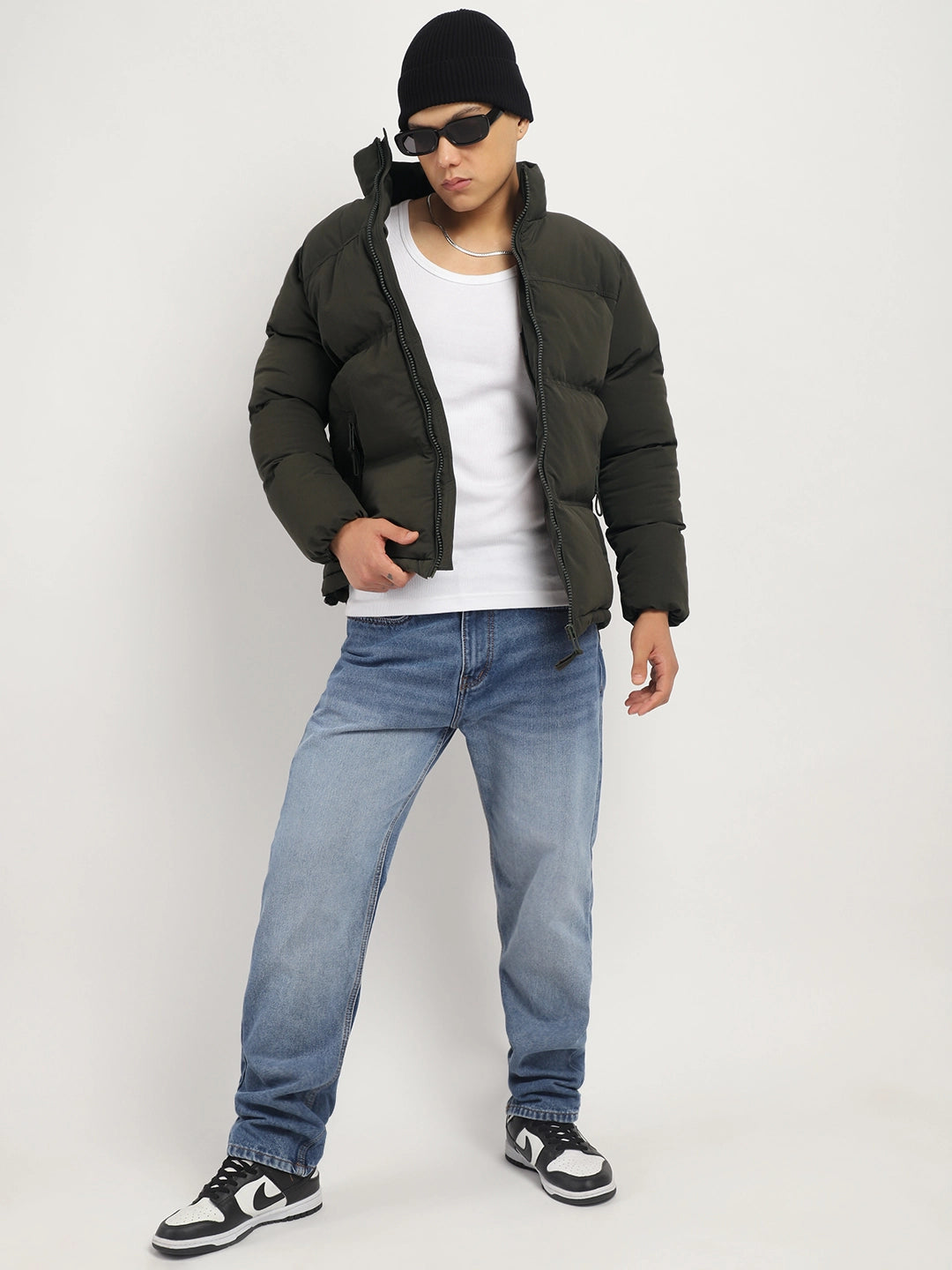 Oxford Street Style Dark Olive Green Puffer Jacket