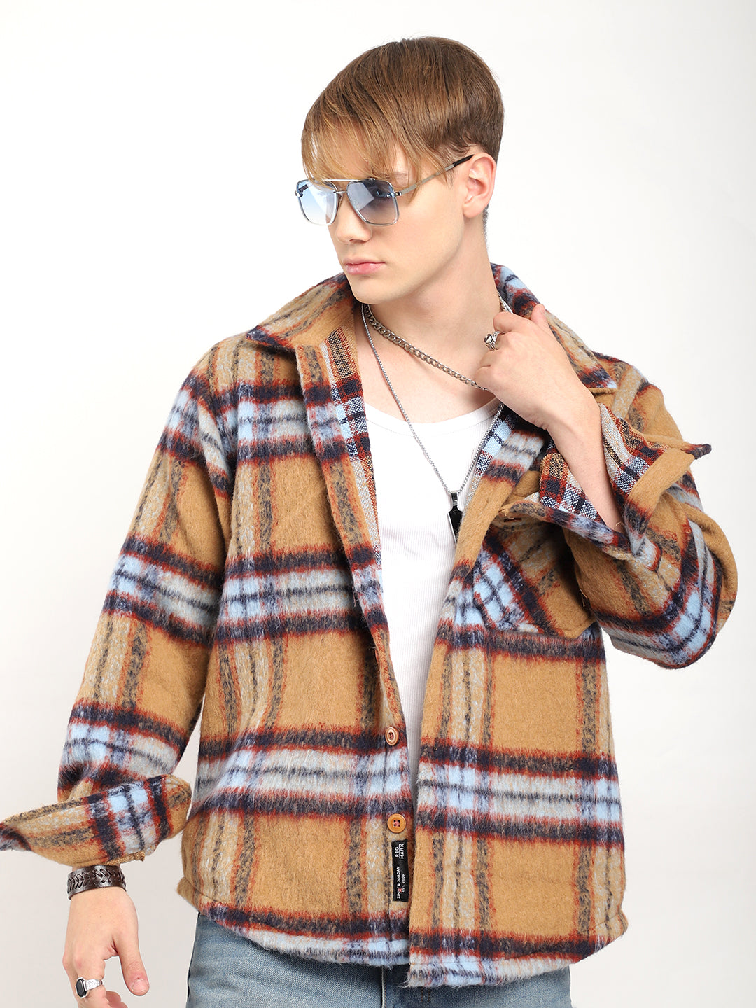 Navy Check Shirt Men