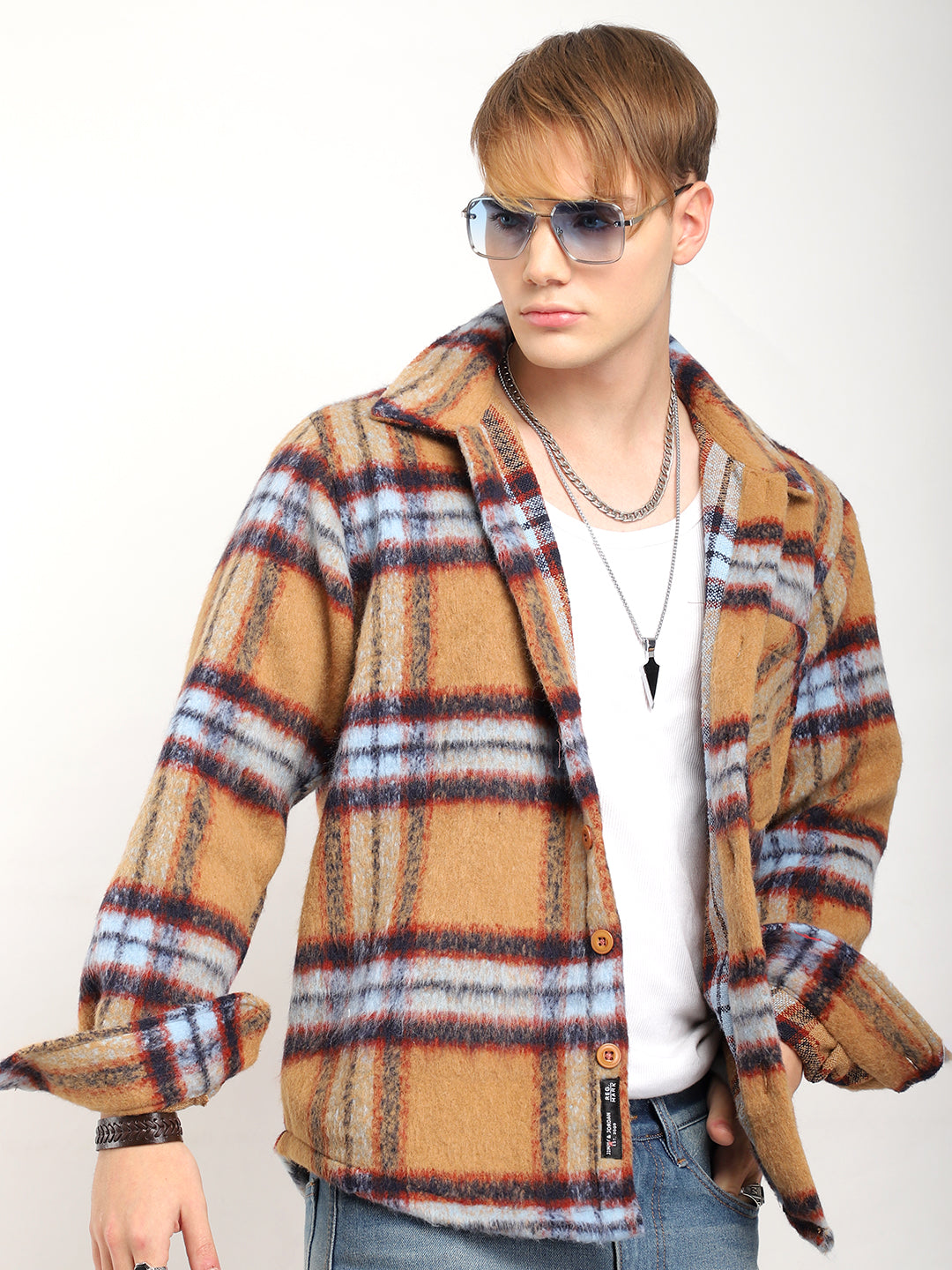 Navy Check Shirt Men