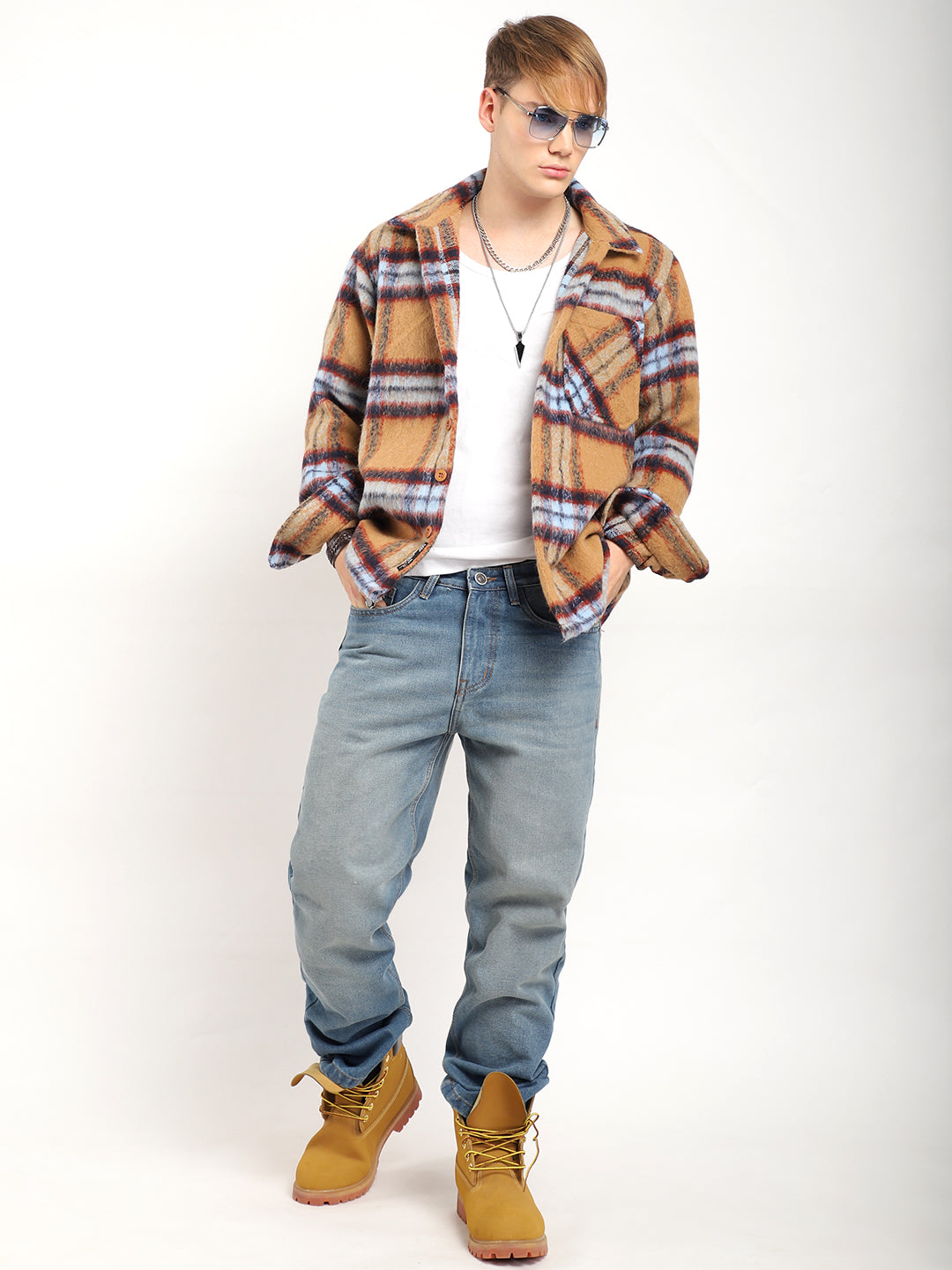 Navy Check Shirt Men