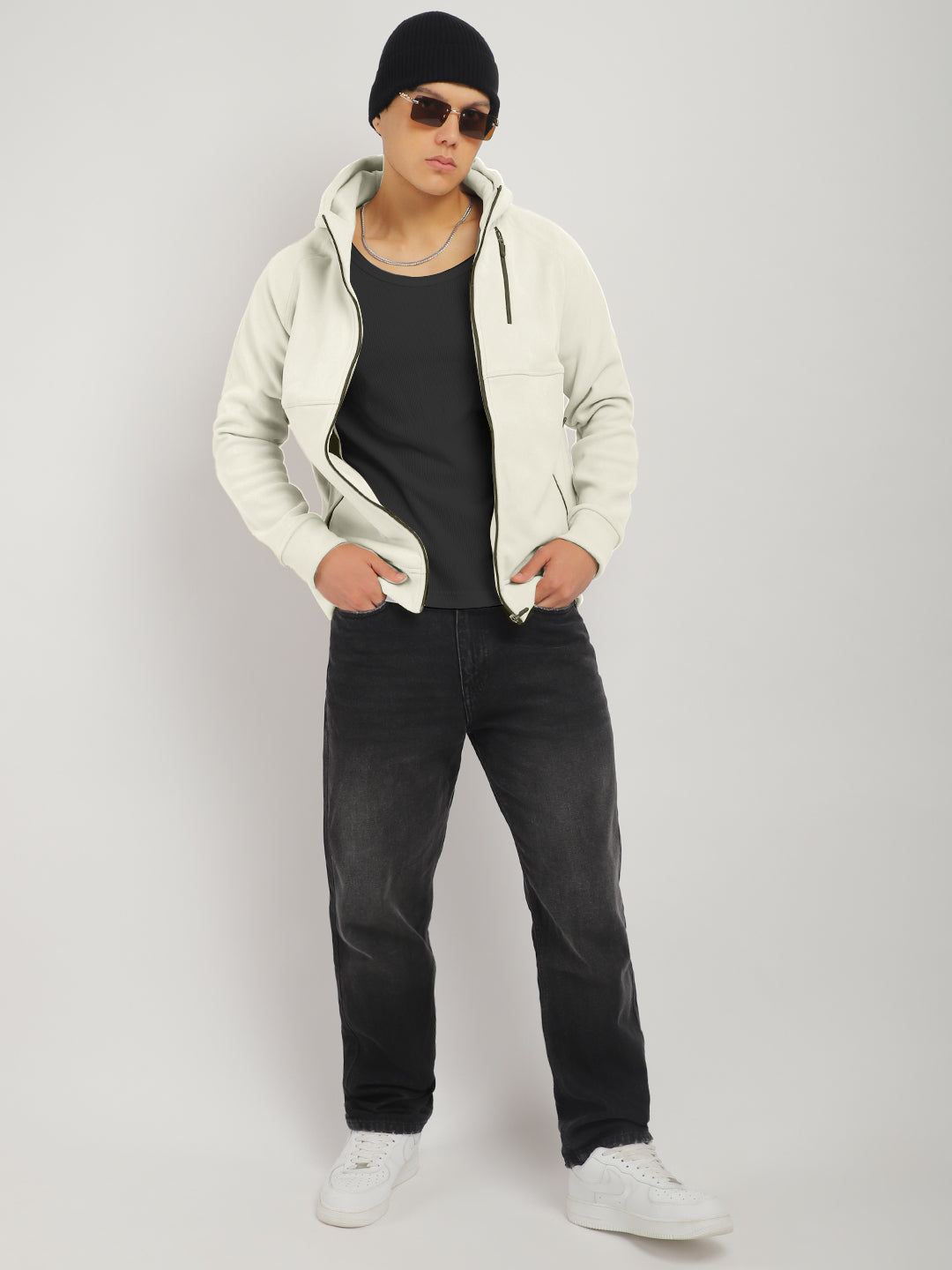 Wayfarer Cream Velvet Zipper Hoodie