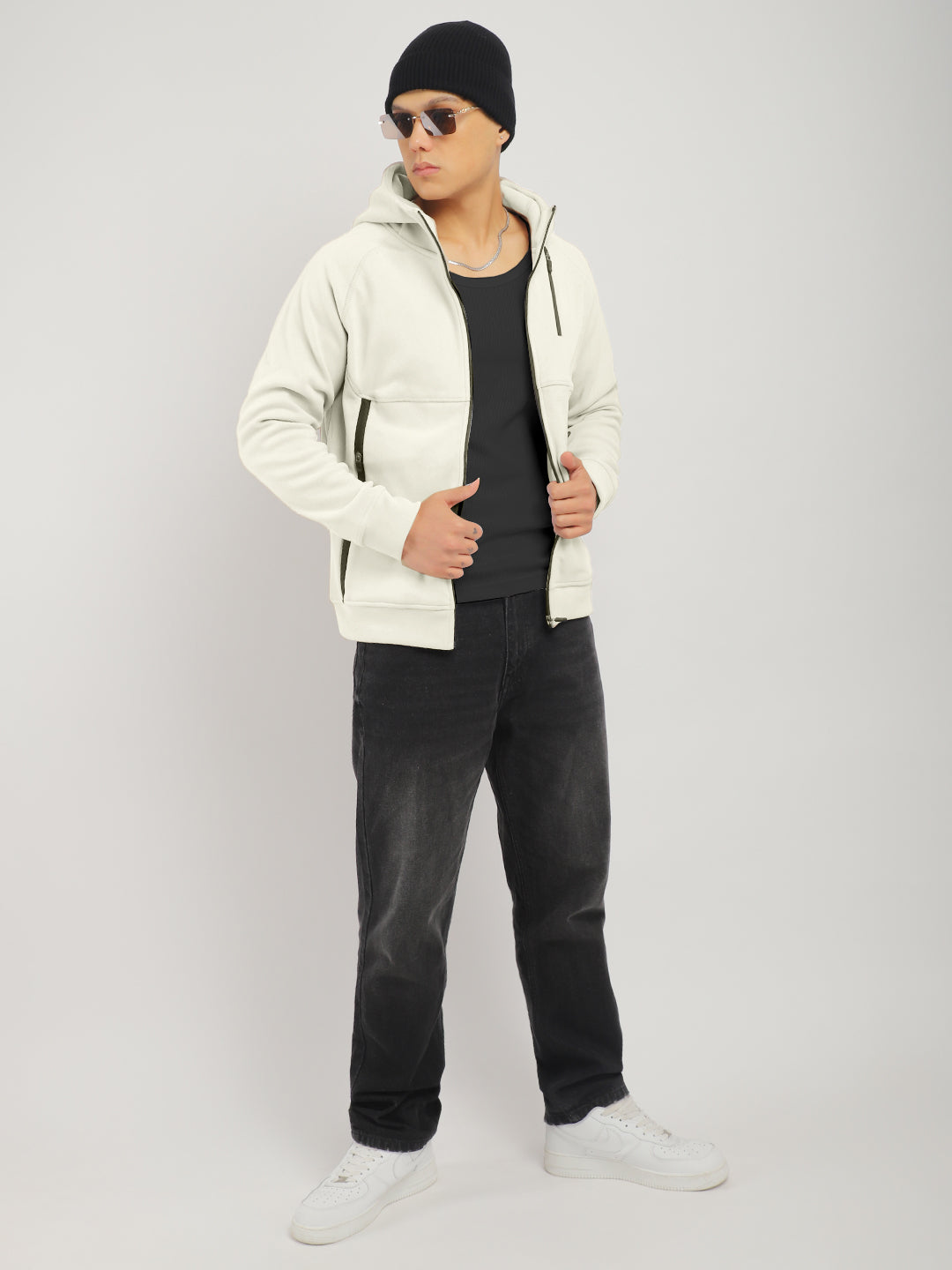 Wayfarer Cream Velvet Zipper Hoodie