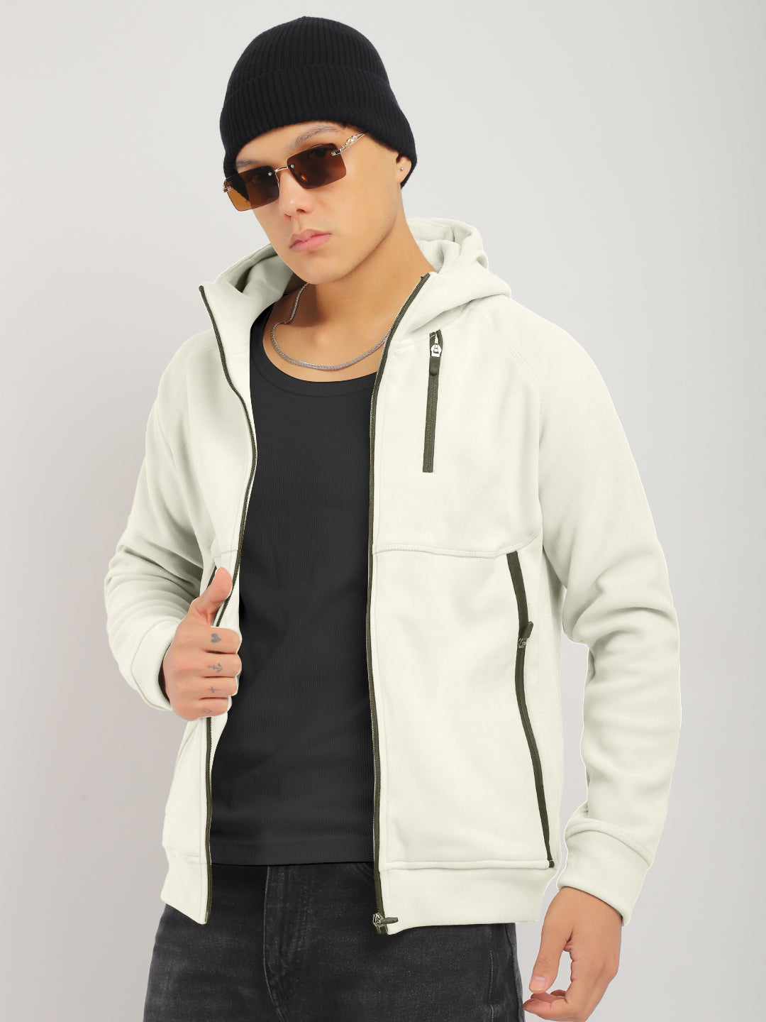Wayfarer Cream Velvet Zipper Hoodie