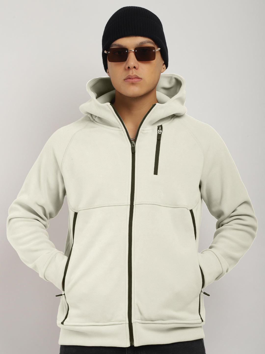 Wayfarer Cream Velvet Zipper Hoodie