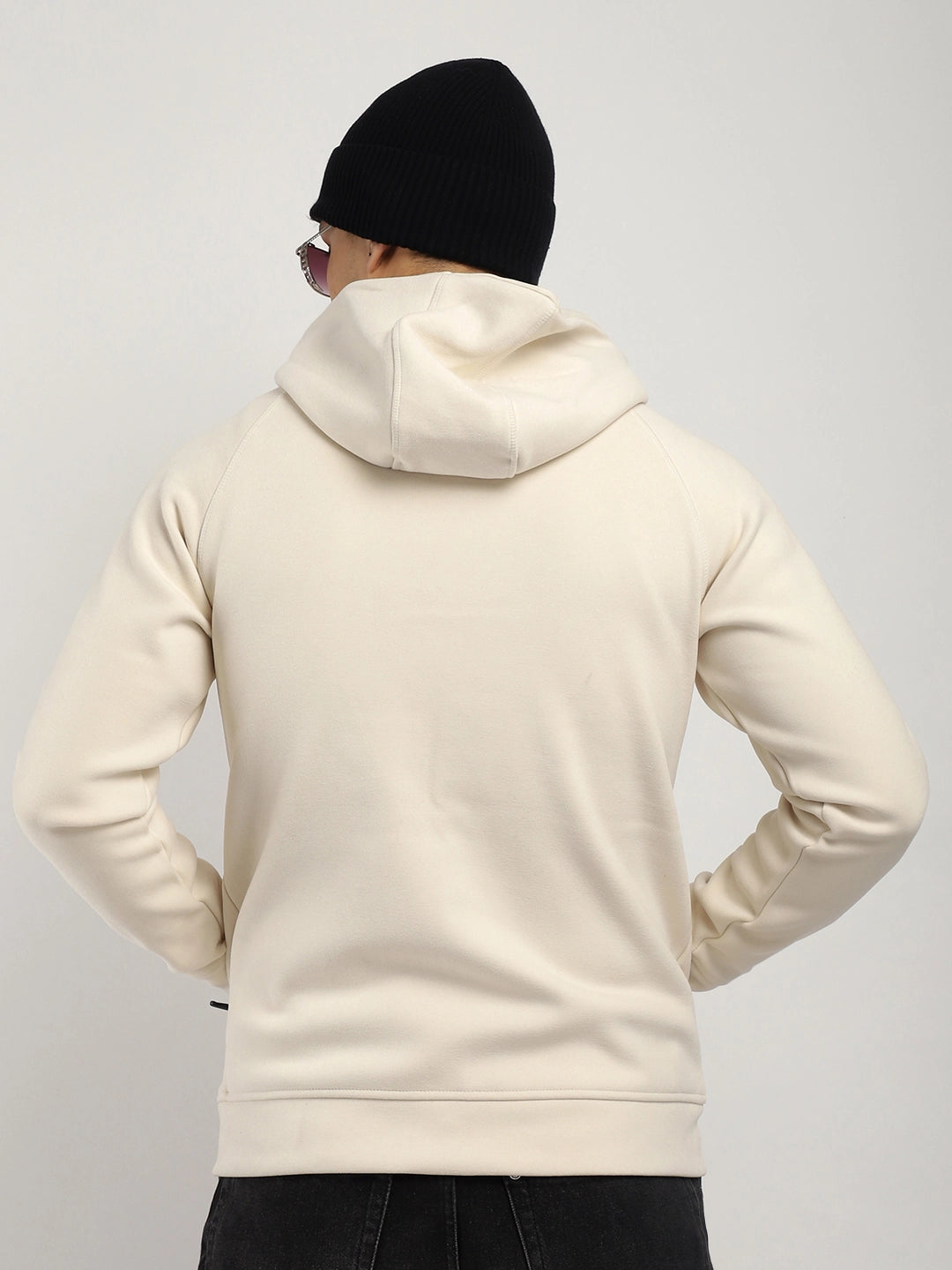 Beige Zipper Hoodie Men