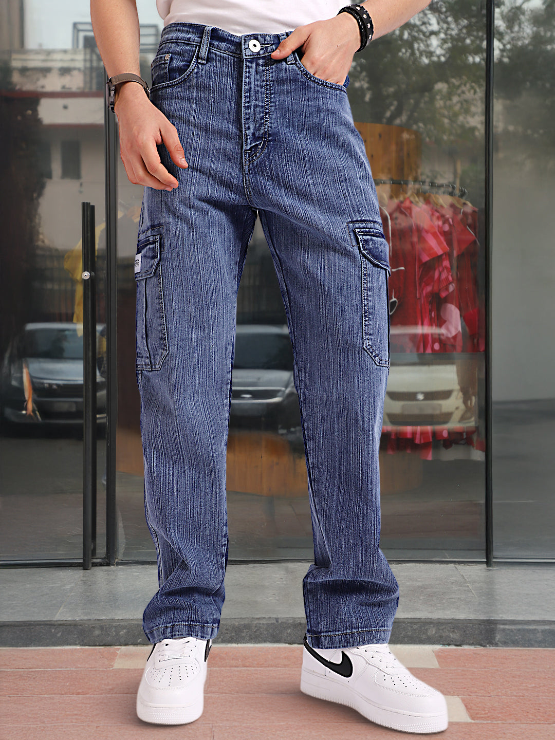 Caventor Blue Berry Blue Baggy Fit Denim Cargo