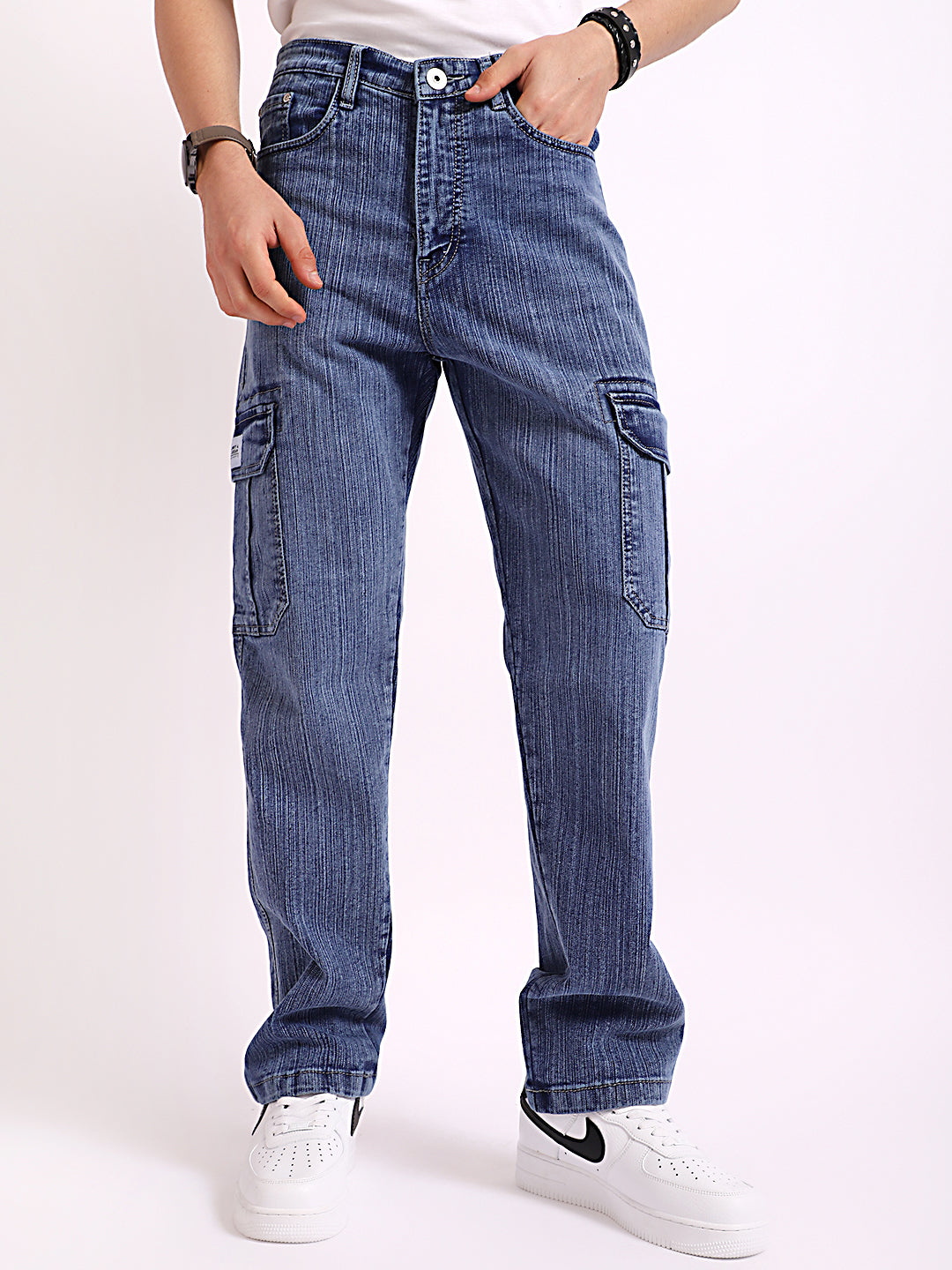 Caventor Blue Berry Blue Baggy Fit Denim Cargo