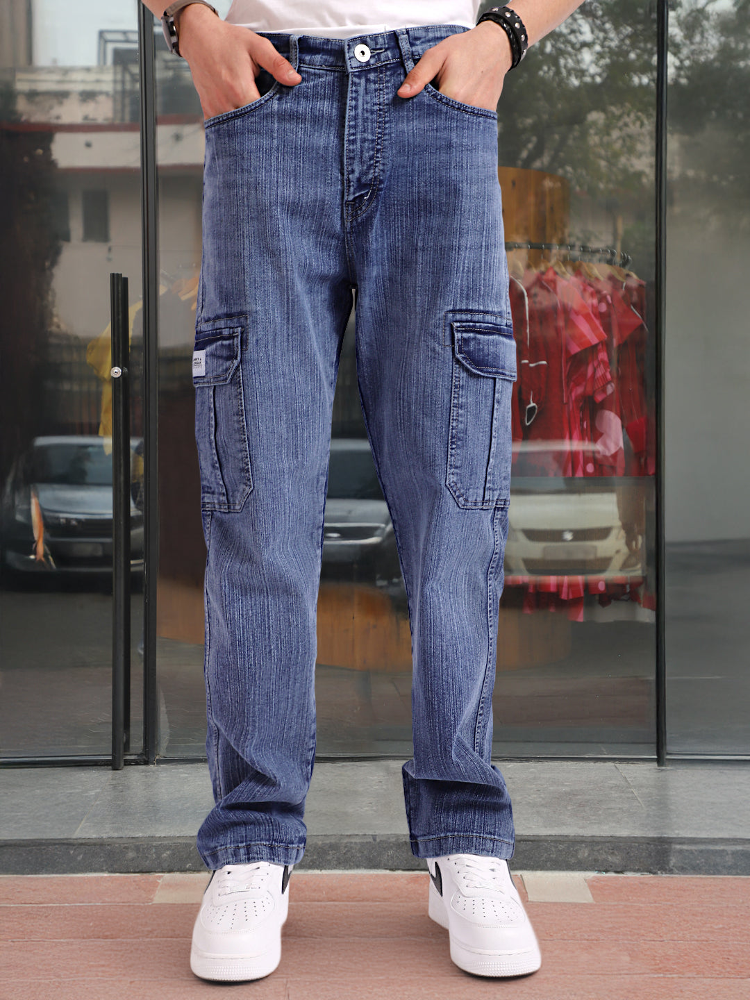 Caventor Blue Berry Blue Baggy Fit Denim Cargo