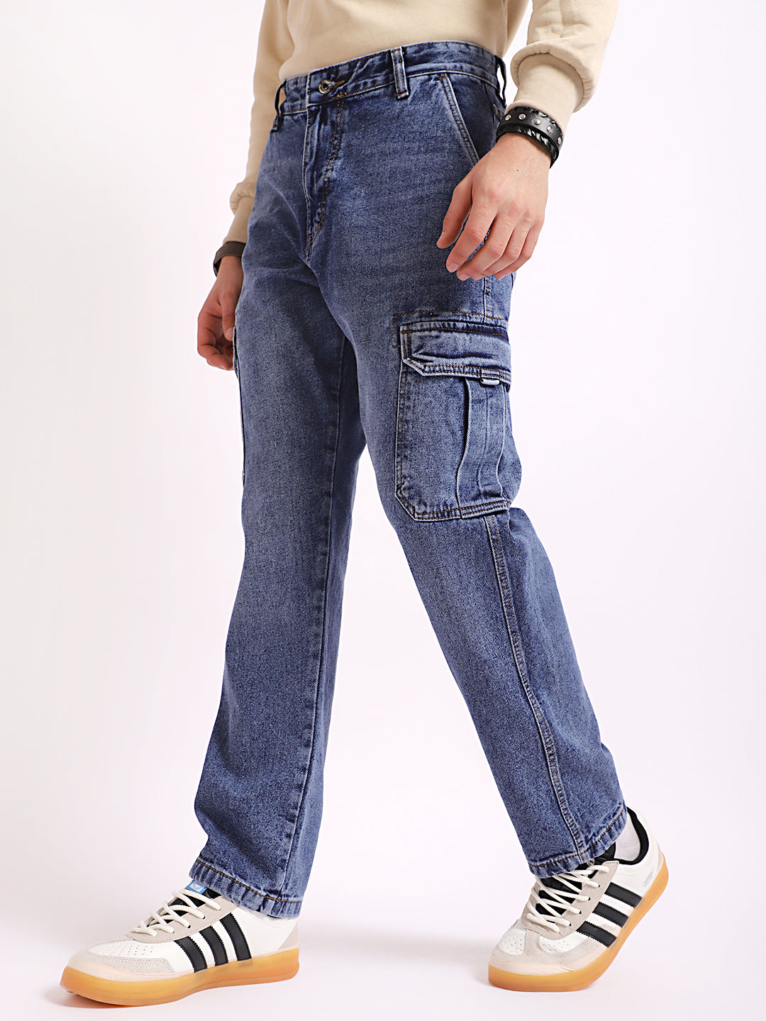 Vireon Azure Blue Baggy Fit Denim Cargo