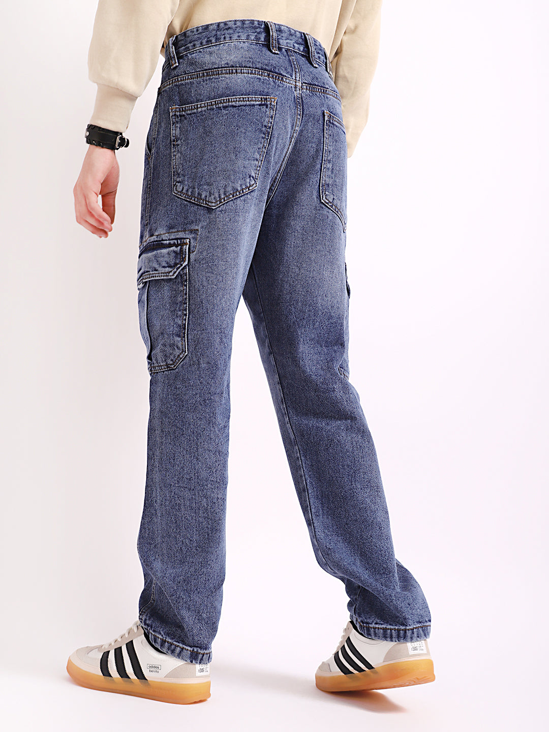 Vireon Azure Blue Baggy Fit Denim Cargo
