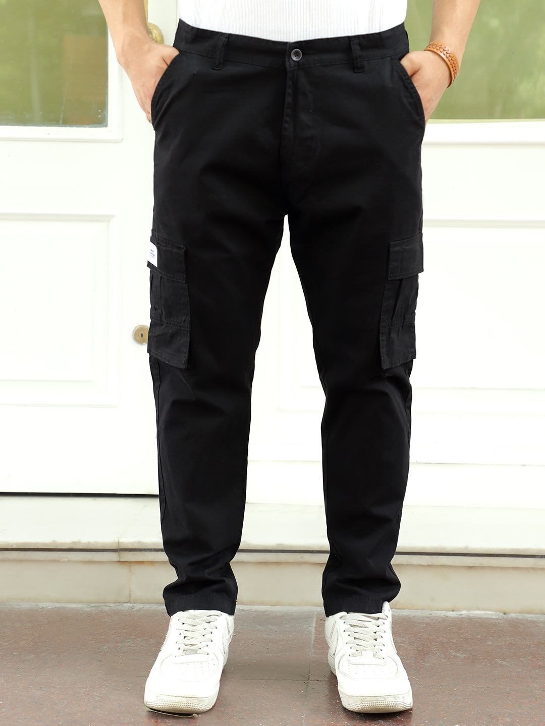 Men Black Cotton Cargo
